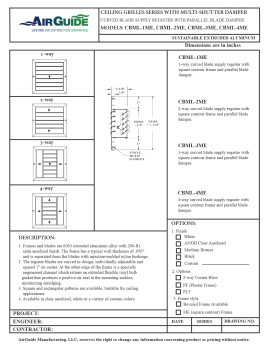 AirGuide Manufacturing, LLC AirGuide CBML-3ME 10x10 3-Way Curved Blade Ceiling Register WHITE Technical Document