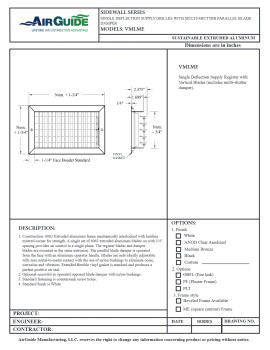 AirGuide VML-ME 24x06 Single Deflection Sidewall Register WHITE Technical Document