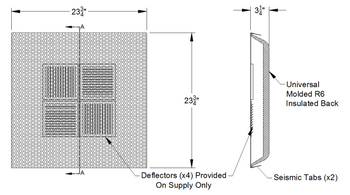 Technical drawing of Truaire 24x24 1010MAS T-Bar Perforated Face R6 Molded Fiberglass BACK Supply