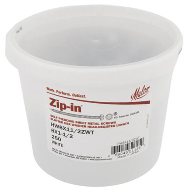 Zip-In Register Screw 8x1-1/2 250/TUB WHITE Hex Washer SlotTED