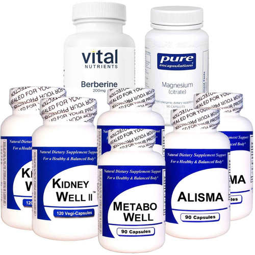 Glucose Sugar Kidney Health Kit (2 Kidney Well II, 2  Alisma, 1 Metabo Well, 1 Berberine, 1 Magnesium Citrate)
