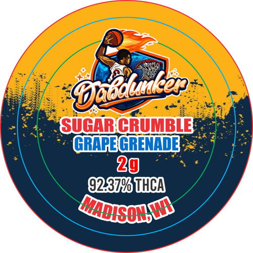 Dabdunker Grape Grenade THCA Sugar Crumble 2-gram jar, high-potency hybrid concentrate available at GreenRX Sun Prairie.