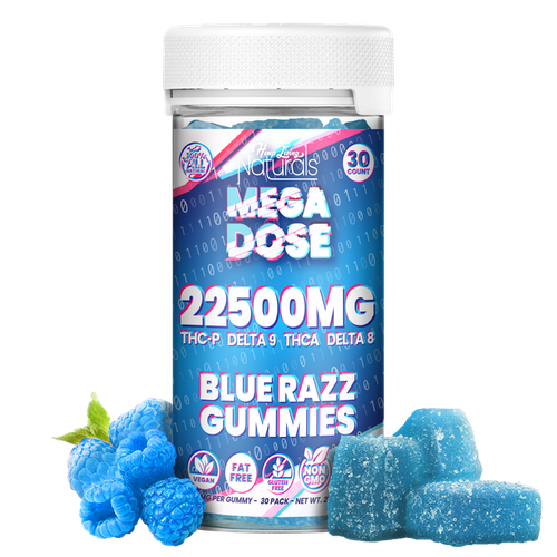 Mega Dose Naturals Blue Razz gummies 30ct jar, 750mg per gummy - GreenRX Sun Prairie WI