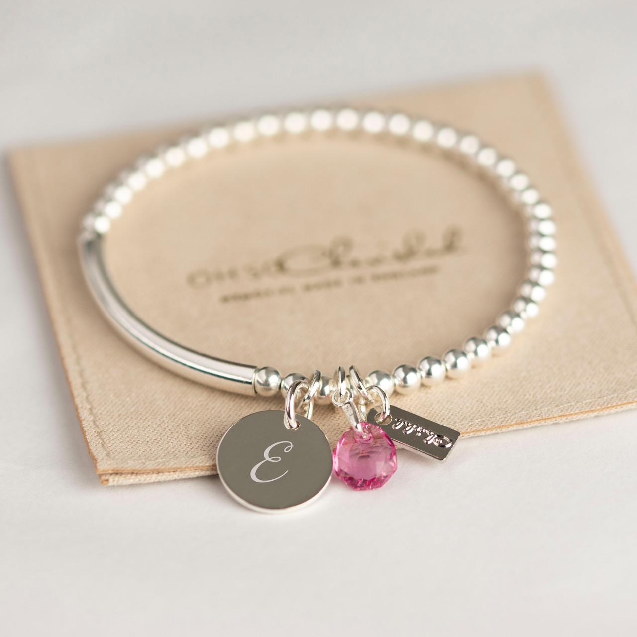 Initial Birthstone Bracelet Sterling Silver 925 Gift Boxed