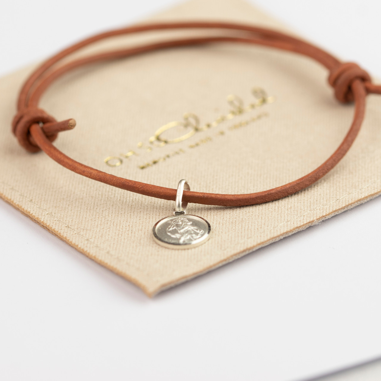 tan Leather St Christopher Wristband