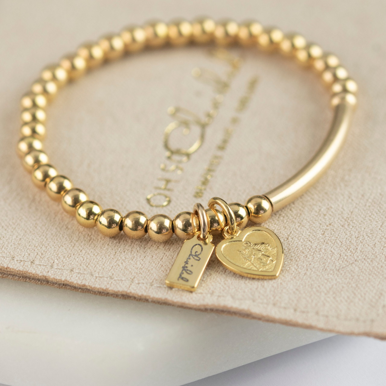 Gold Baby Heart St Christopher Bracelet