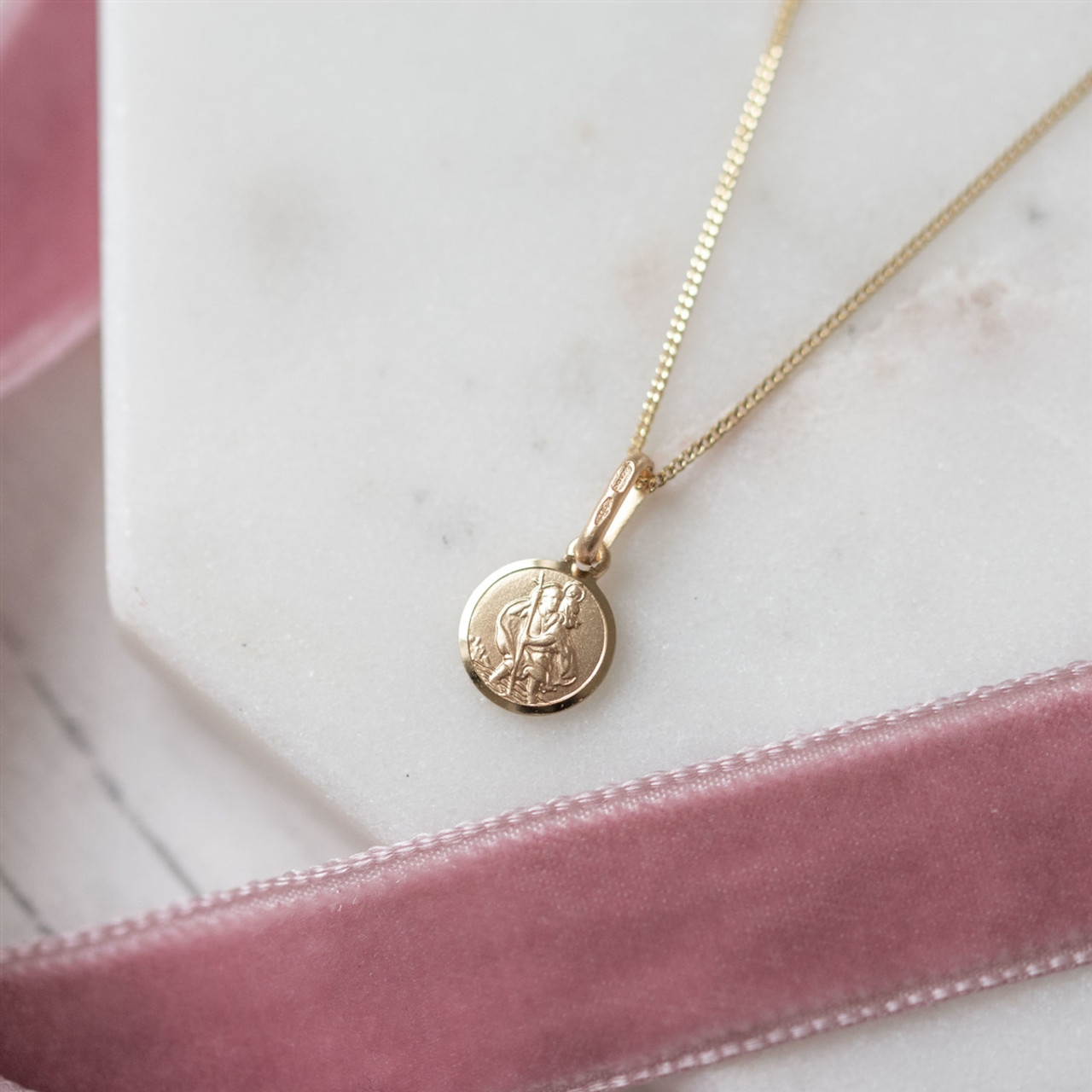 Solid Gold Medium Round St Christopher Necklace | Lily & Roo | Wolf & Badger