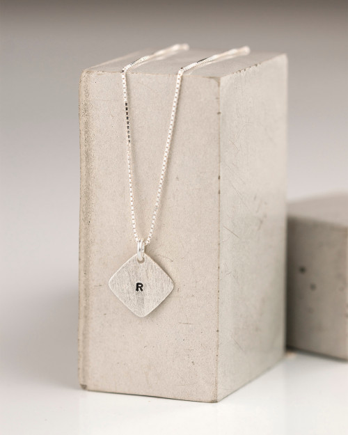 Hand Stamped Square Tag Necklace on Sterling Chain