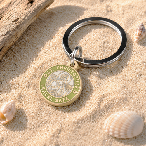St Christopher Keyring in Lime Enamel