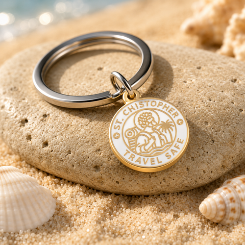 St Christopher Keyring in Grey Enamel