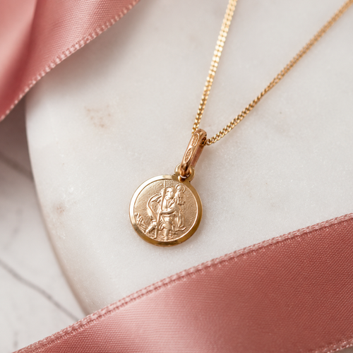 Tiny 9ct Solid Gold St Christopher Necklace