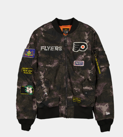 PHILADELPHIA FLYERS X ALPHA X NEW ERA MA-1 BOMBER JACKET (BLACK CAMO)