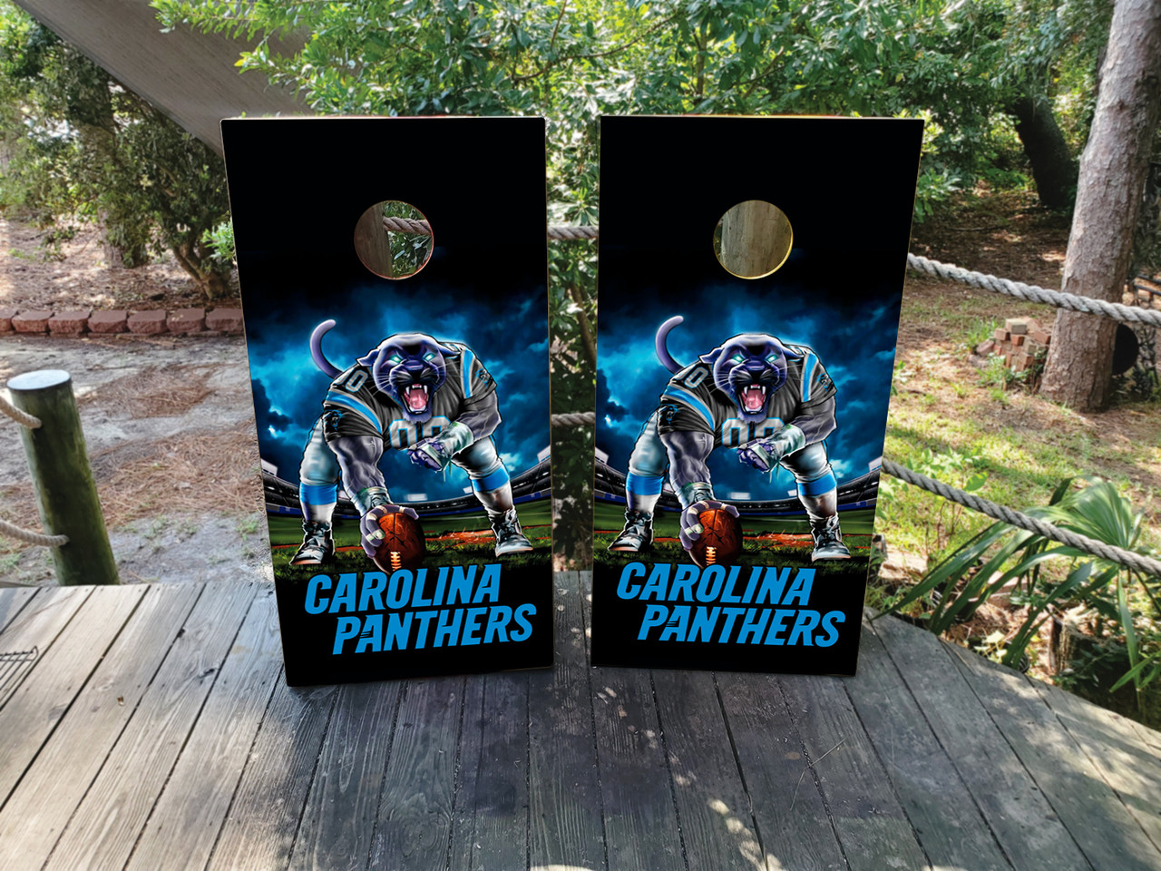 Carolina Panthers American Flag Cornhole Wraps - Set of 2