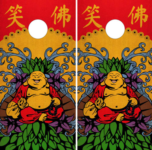 Laughing Buddha cornhole wraps / skins / decals/ stickers