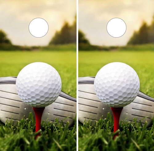 Golf ball and golf club on cornhole wraps