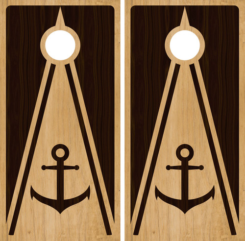 Natural wood grain beachy nautical cornhole wraps