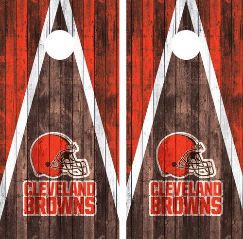 Wood Grain & Orange Cleveland Browns Cornhole Wraps Skins Vinyls Decals