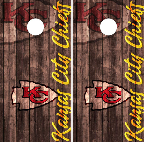 Natural Wood Grain Kansas City Chiefs,  Cornhole Wraps Skins Vinyls Decals Stickers