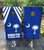 Navy South Carolina Flag Cornhole Boards and Wraps with crescent moon and palm tree with white border. Rustic
