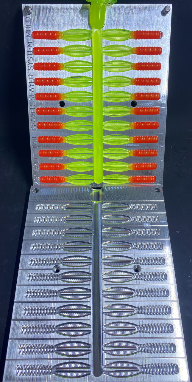 Moule Aluminium BTS Pour Leurres Souples Hog Split Tail Beaver 4.2" - 4 Cavités, Occasion