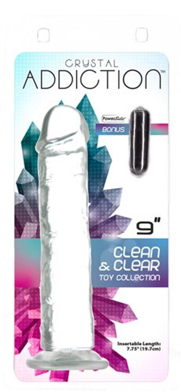 Addiction Crystal Vertical Dong Clear Tpe W/ Bullet "