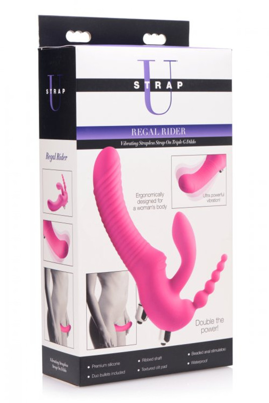 Vibrating Strapless Strap On Triple G Dildo