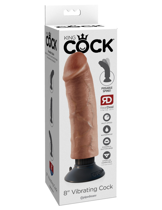 King Cock 8 In Vibrating Tan