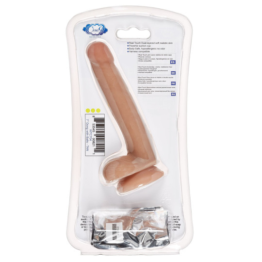 Dual Density Dildo Touch with Balls (7 inches) tan package