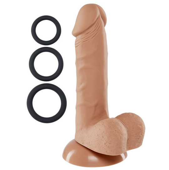 Premium Silicone Dildos with 3 Cock Rings tan