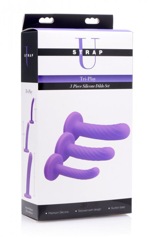 Strap U Tri Play 3 Pc Silicone Dildo Set Purple box