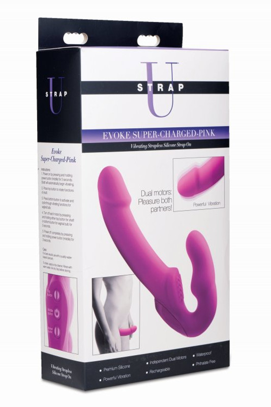 Super Charged Vibrating Strapless Strap On Dildo pink box