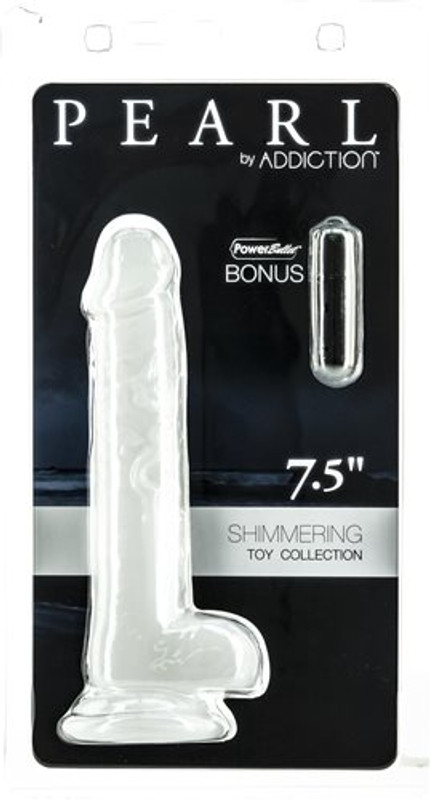 Addiction Pearl 7.5 inch Dildo with Bullet (Pearl White) box front
