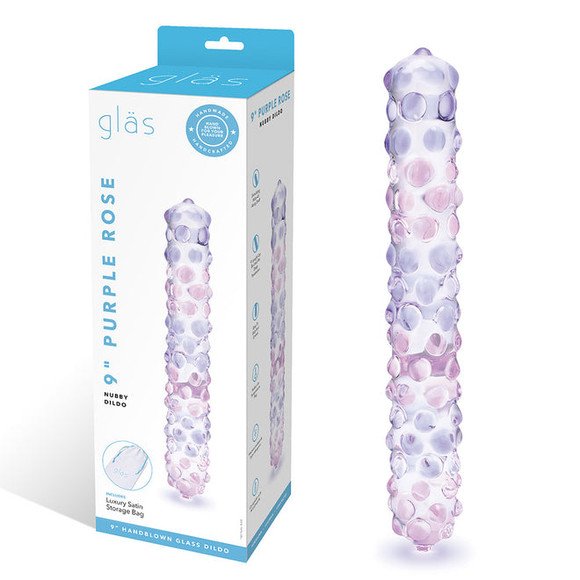 Glas 9 inch Purple Rose Nubby Dildo box