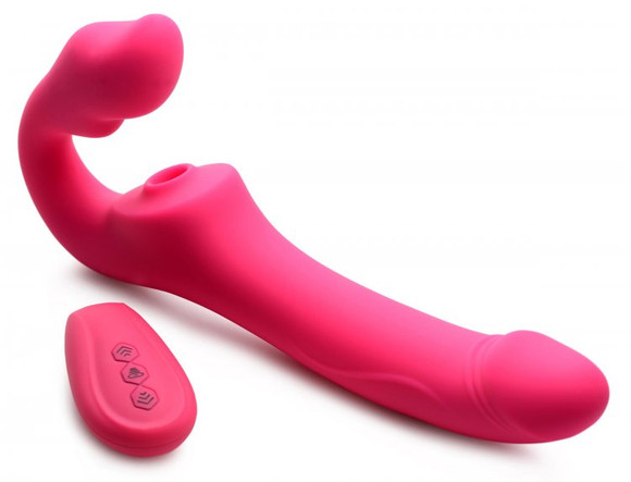 Licking & Vibrating Strapless Strap On with Remote