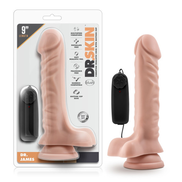 Dr. Skin Dr. James 9in Vibrating Cock W/ Suction Cup Vanilla