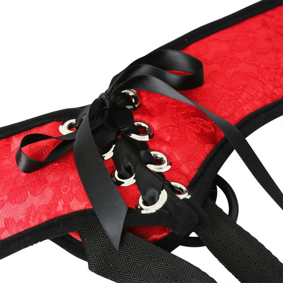 Red Lace Corsette Strap On Harness