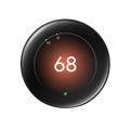 Nest Learning Thermostat Polished Obsidian front view. Set to 68 degrees heating. Nest Learning Thermostat Polished Obsidian front view. Set to 68 degrees heating.
