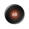 Nest Learning Thermostat Polished Obsidian front view. Set to 68 degrees heating.