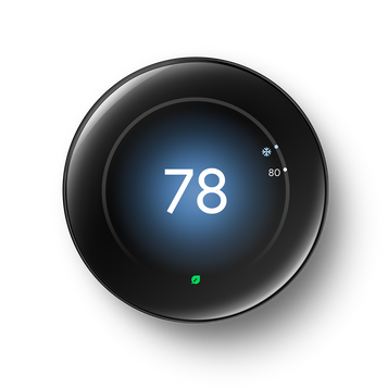 Nest Learning Thermostat Polished Obsidian front view. Set to 78 degrees cooling.