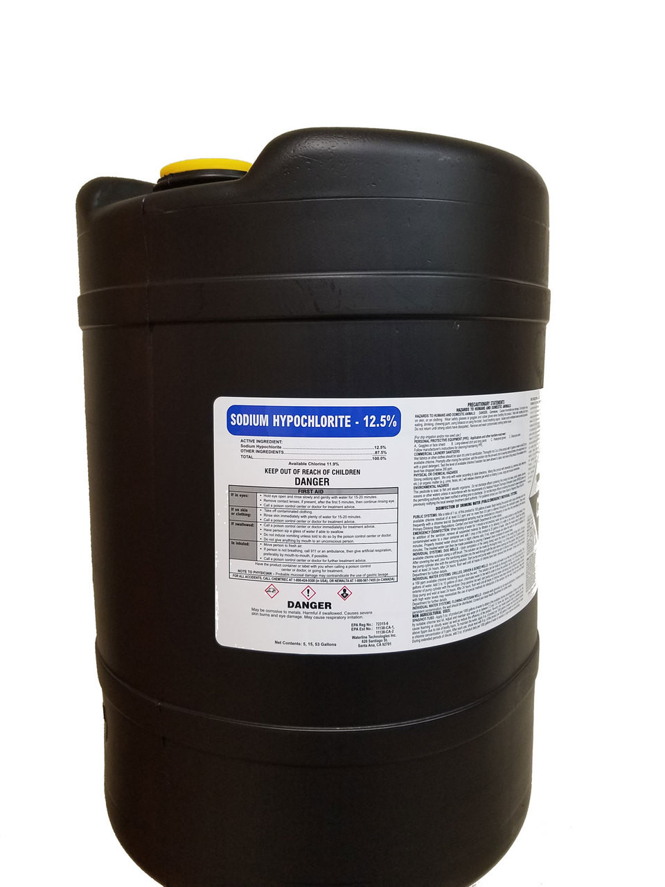 15 Gallon Carboy Sodium Hypochlorite 12.5 NSF Listed Waterline