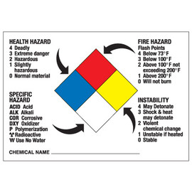 NFPA 3-0-1 Pre-Printed Diamond Sign, Vinyl Stick-On