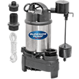 Superior Pump - 1/2 HP Stainless/Cast Iron Sump Pump - Side Discharge  w/Vertical Float - 92589 Superior Pump - 1/2 HP Stainless/Cast Iron Sump Pump - Side Discharge  w/Vertical Float - 92589