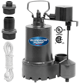Superior Pump - 1/3 HP Cast Iron Sump Pump - Side Discharge w/Vertical Float - 92349 Superior Pump - 1/3 HP Cast Iron Sump Pump - Side Discharge w/Vertical Float - 92349