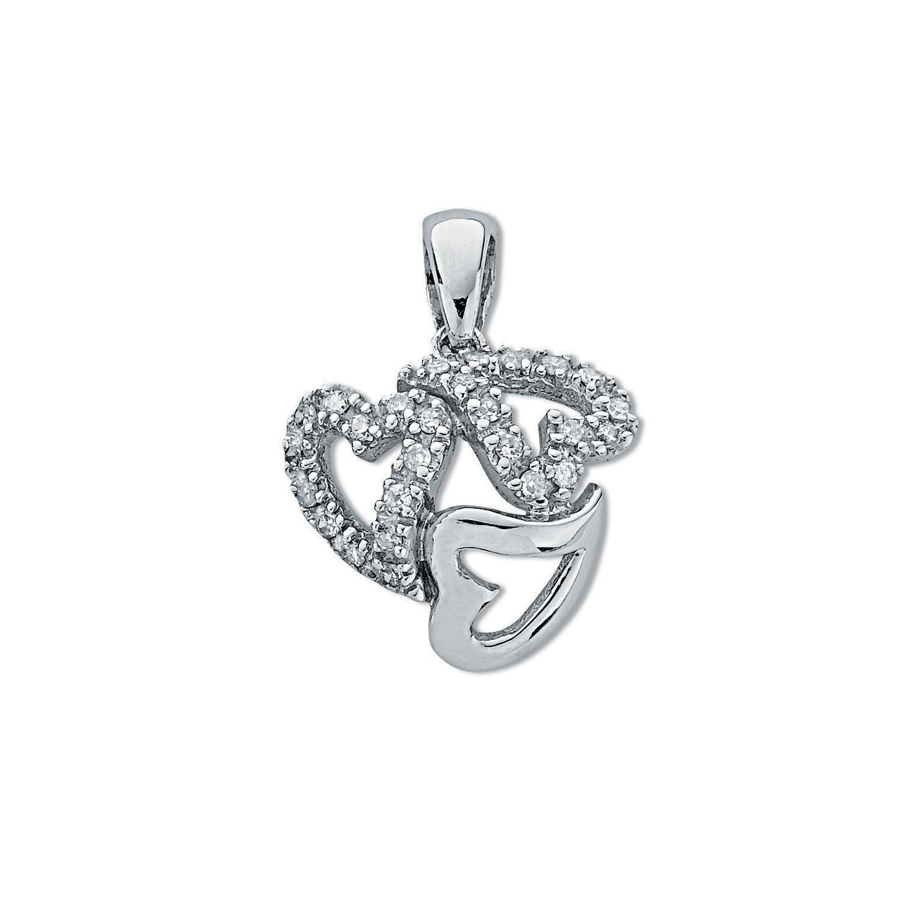 9ct White Gold 0.13ct Diamond Entwined Heart Trilogy Pendant
