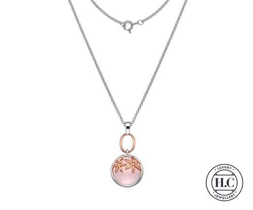Silver Rose Quartz Pendant with 9ct rose gold plate detail