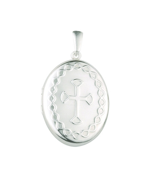 Sterling Silver 925 Celtic Style Locket With Cross Embossing