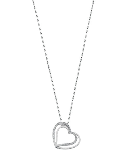 9ct White Gold 0.12ct Diamond Double Heart Pendant with 18inch Chain