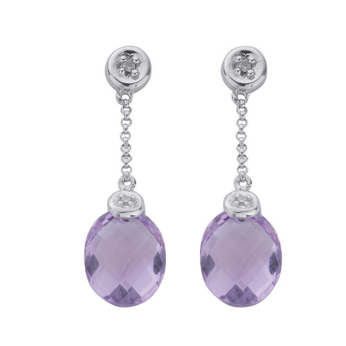 Diamond and briolette amethyst drop earrings on 9ct white gold