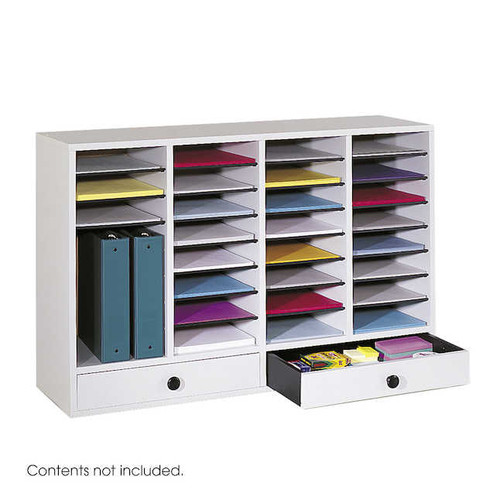Wood Adjustable Literature Organizer, 32 Compartment w. Drawer 9494 - SafcoProducts.ca