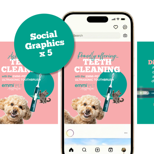 Social post graphics to help promote your Emmi-pet ultrasonic oral health care services to your followers